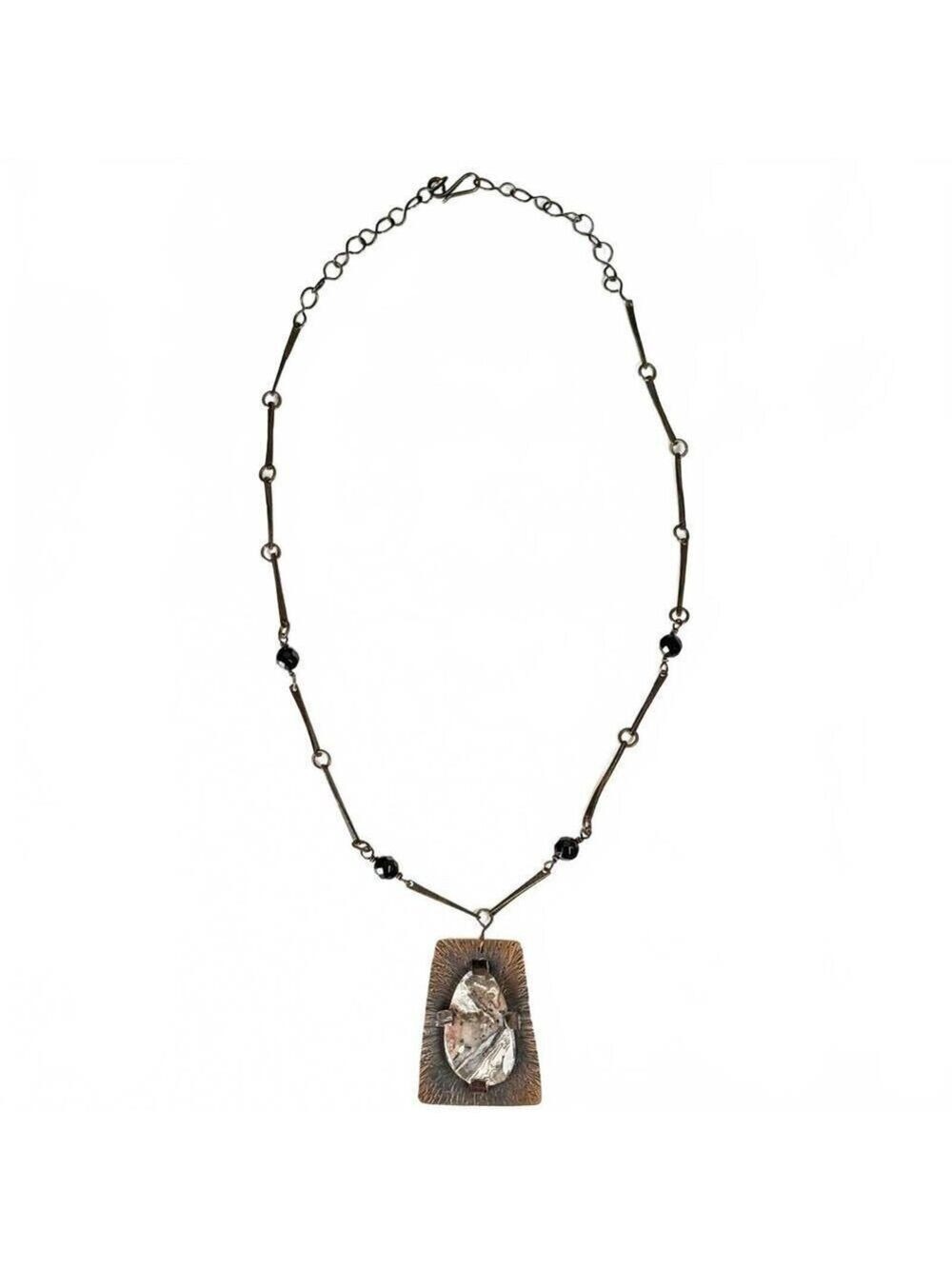 Vintage Studio Copper Necklace Agate Cabochon Pendant Artisan Signed Handcrafted